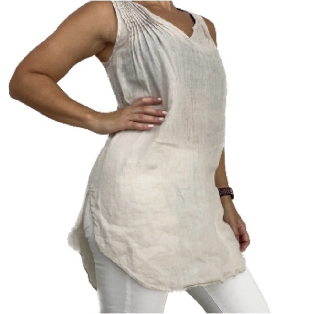 Calypso St. Barth Linen Sleeveless Cream Tunic Top